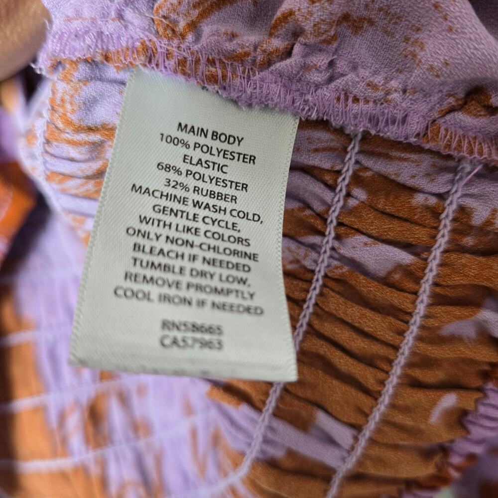 Open Edit Lavender Rust-Brown Abstract Floral Print Ruched Crop Top Size Large - Picture 3 of 7